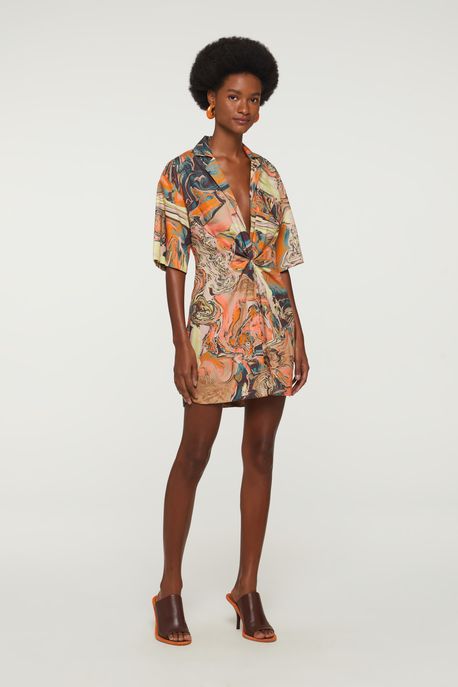 Vestido Curto Chemise Pregas Est Beads Sol g - 34