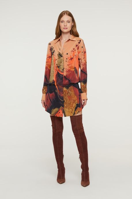 Chemise De Seda Curto Blusado Estampado Est Loc Portal Bege Toast - 36