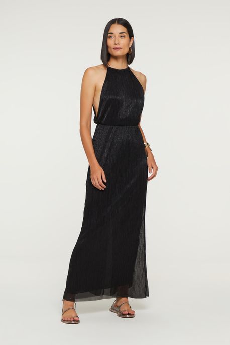 Vestido Plissado Preto Preto - M