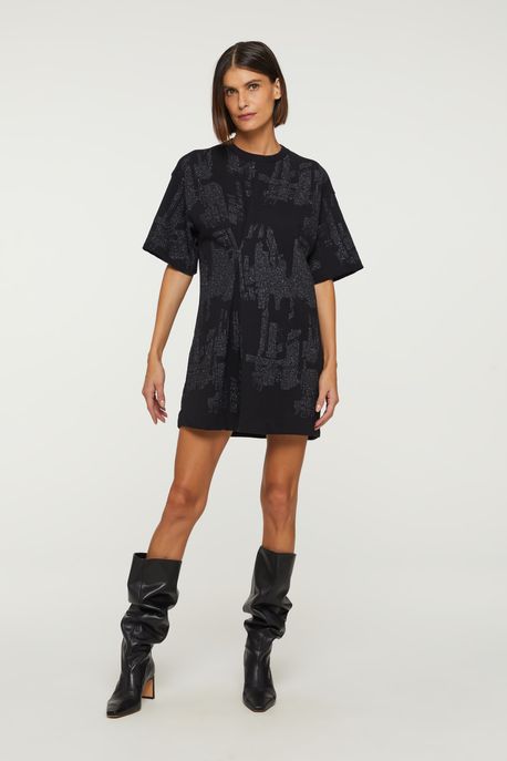 Vestido De Malha Estampado Preto - P