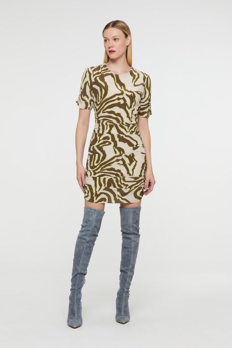 Vestido Mini De Seda Estampado Est Zebra Glow Oliva Espacado - 38