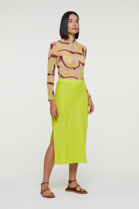 Saia De Cetim De Seda Midi Verde Enviezada Verde Prim - 36