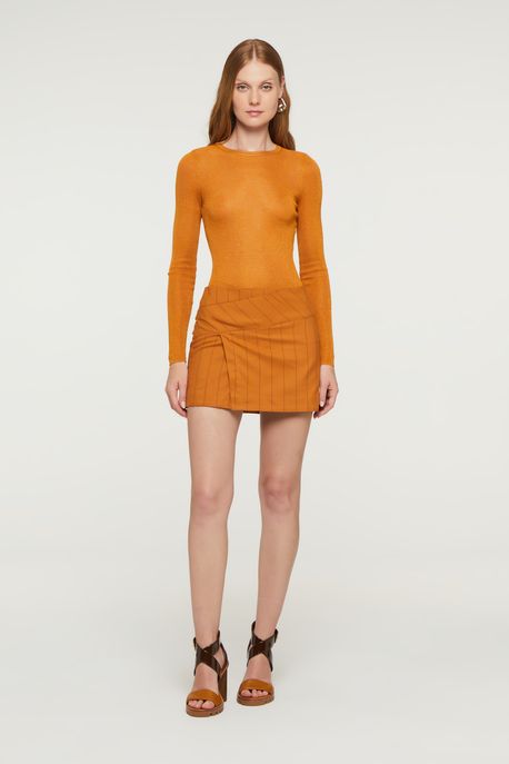 Mini Saia Em Alfaiataria Listrada De Algodão Color Caramelo Deserto - 44