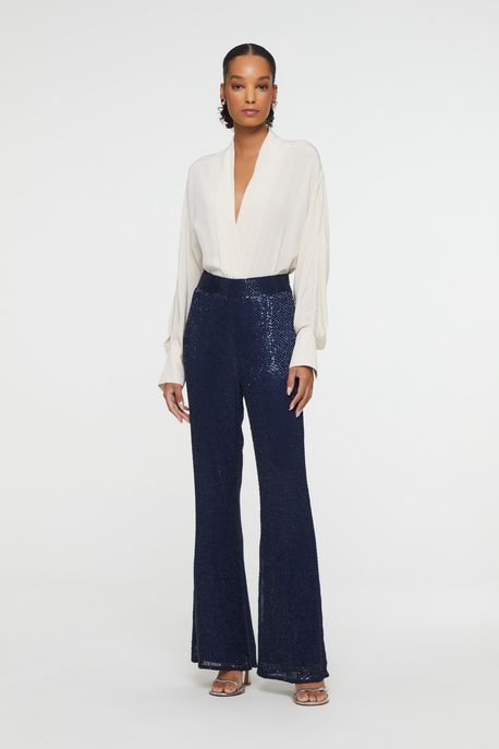 Calça Flare Paetê Marinho - 40