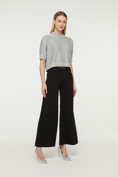 Calça Sarja Pantacourt Black Preto - 38
