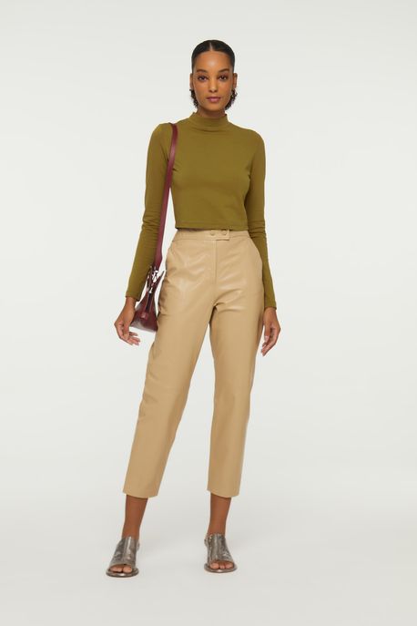 Blusa De Manga Longa Com Gola Alta Verde Verde Oliva - M