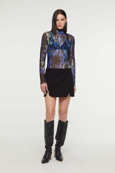 Blusa De Tule Estampado Est Abstrato Luzes Color - M