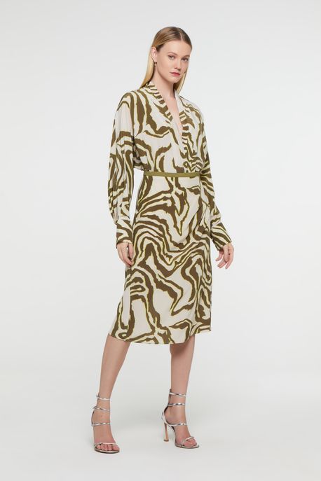 Body Manga Longa De Seda Estampado Zebra Est Zebra Glow Oliva Espacado - 40