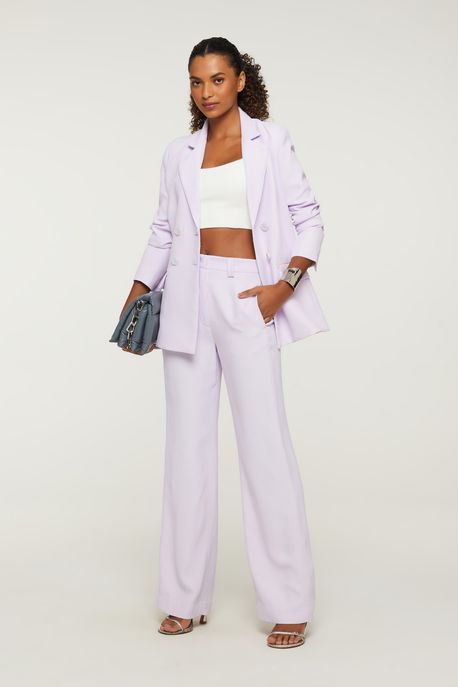 Blazer Alongado Color De Crepe Com Transpasse e Botões Lilas Seco - 38