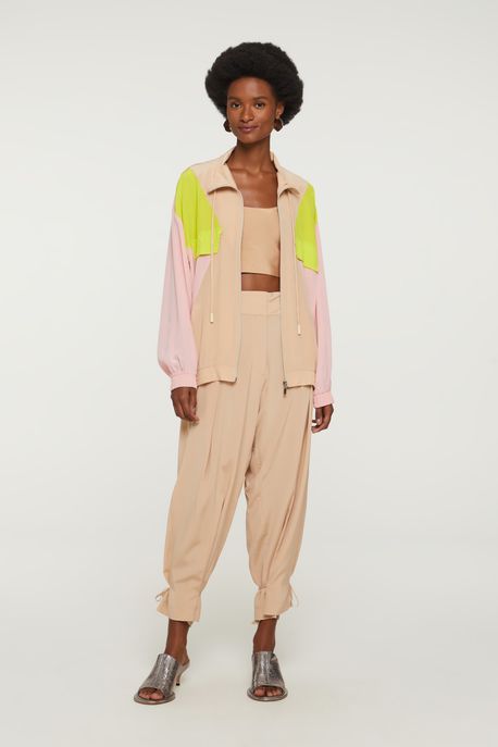 Jaqueta De Seda Mix Cores Bege Amendoado - M