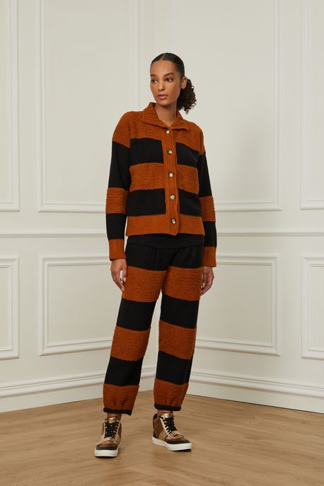 Casaco Tricot Caramelo Cognac/Preto - M