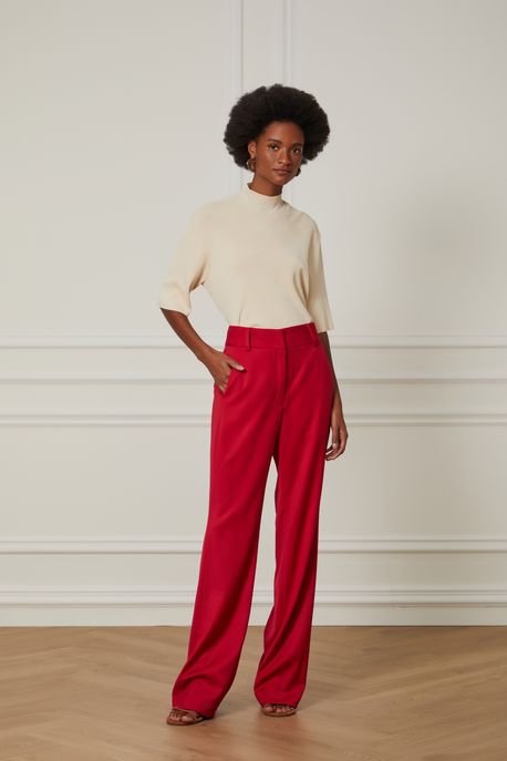 Calça Reta Em Alfaiataria Color Vermelho Fiery - 38