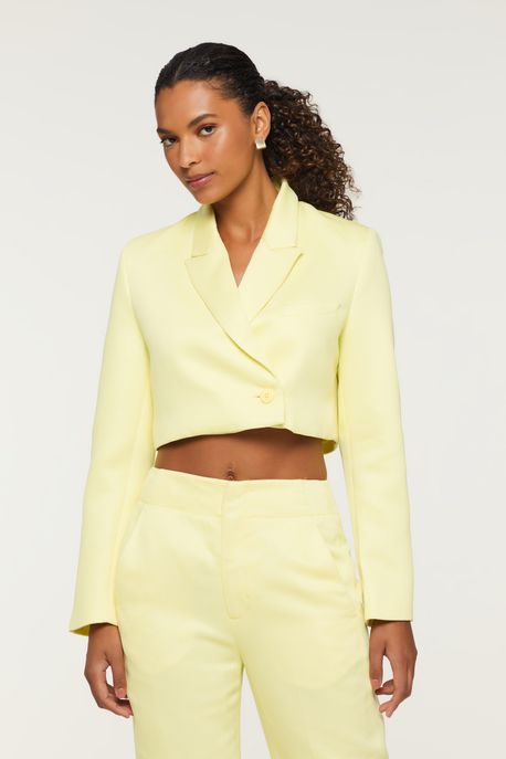 Blazer Cropped Color Em Alfaiataria Com Botões Verde Cha - 42