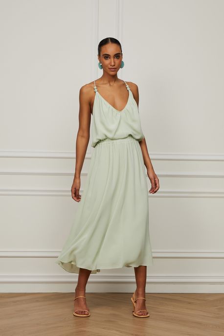 Vestido De Georgette Pesado Midi Verde Cachecour De Alça Verde Oceanico - 36