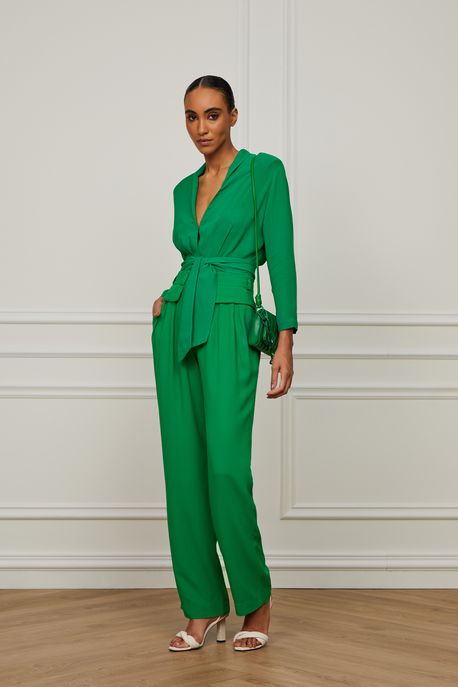 Calça De Crepe Detalhe Cós Verde Intenso