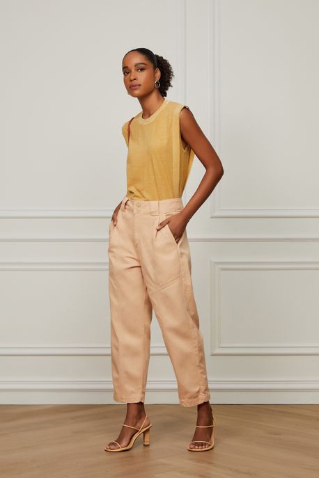 Blusa De Malha Estonada Bege Bege Ochre - M