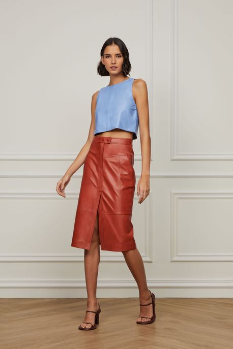 Regata Cropped De Couro Basic Color Azul Hortensia - 38