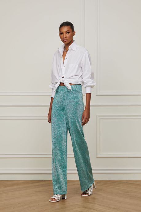 Calça De Tricot Pantalona Verde Verde Intenso - P