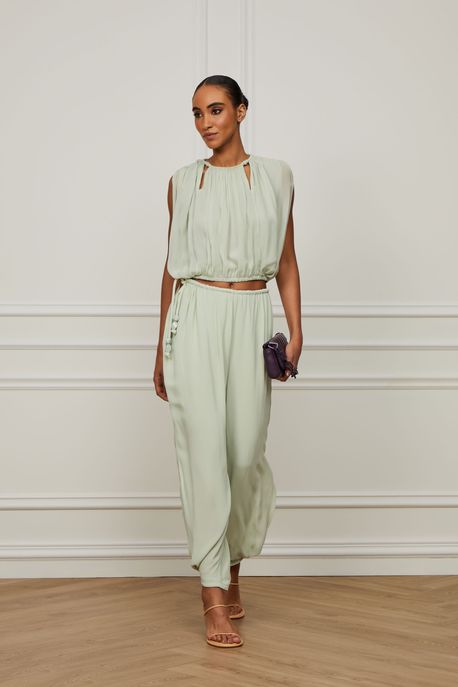 Maxi Regata De Georgette Pesado Verde Recorte Verde Oceanico - 36