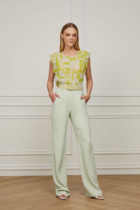 Blusa De Georgette Leve Babados Estampada Est Abstrato Expressao Preenchido - 40