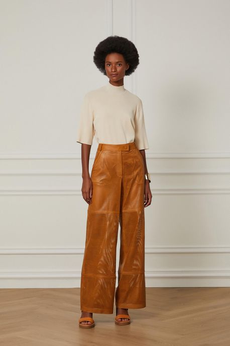 Calça De Couro Full Length Vazada Caramelo Toffee - 38