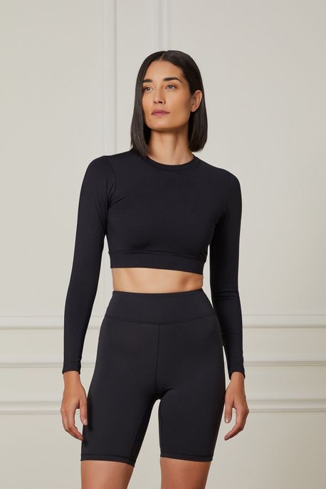 Top Manga Longa Basic Preto - P