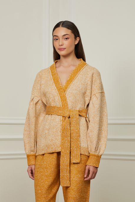 Casaco Oversize Tricot Mescla Amarelo Linhaca - G