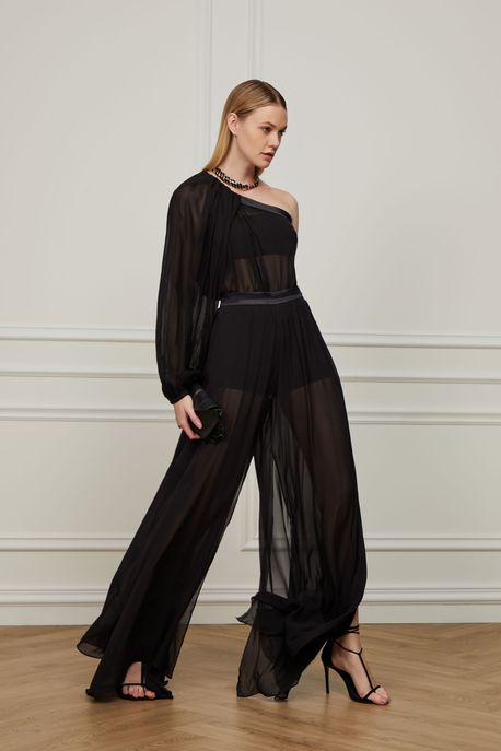 Calça Pantalona Preta Com Fendas Laterais Preto - 34