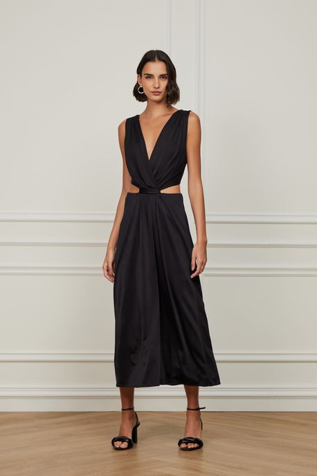Vestido Midi Preto Com Transpasse No Busto Preto - 38