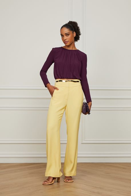 Blusa Cropped Com Pregas Jersey Ameixa Roxo Ameixa - P