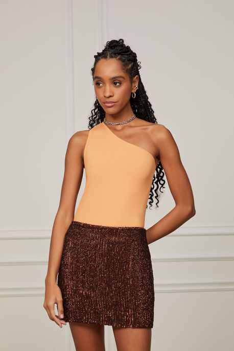 Mini Saia De Paetê Bordada Marrom Chocolate - P