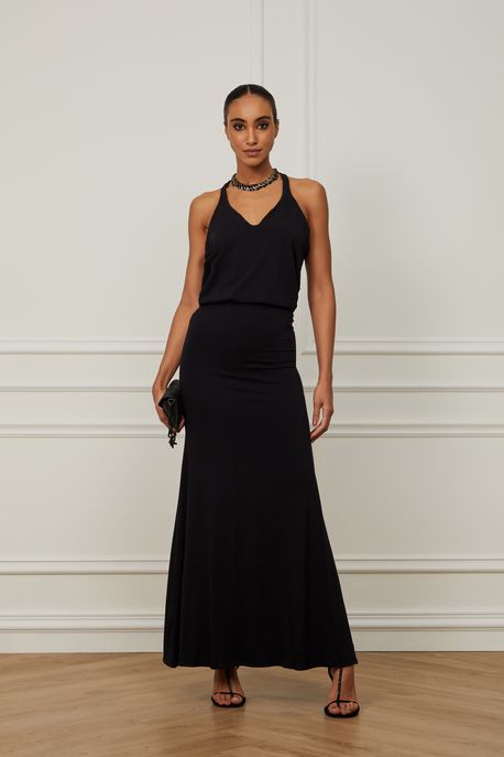 Vestido De Malha Decote v Preto Preto - P