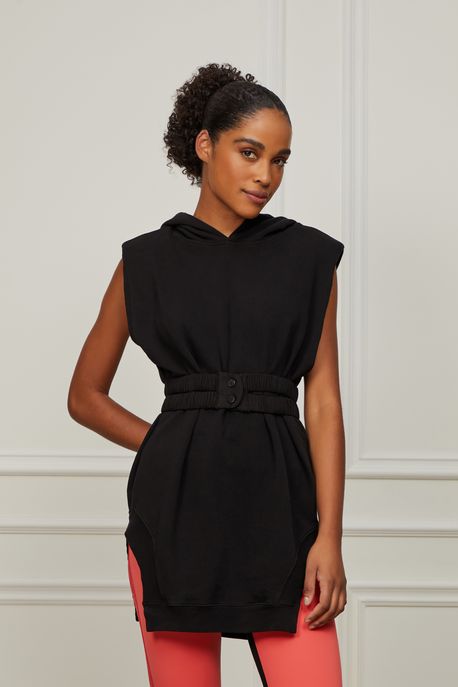 Vestido Fresh De Moletom Com Cinto e Capuz Preto - G