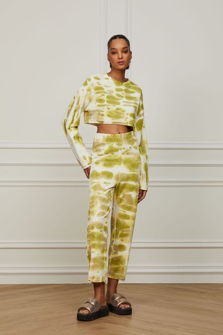 Calça De Moletom Artsy Tie-Dye Bege Aveia/Verde Matcha/Verde Mineral - P