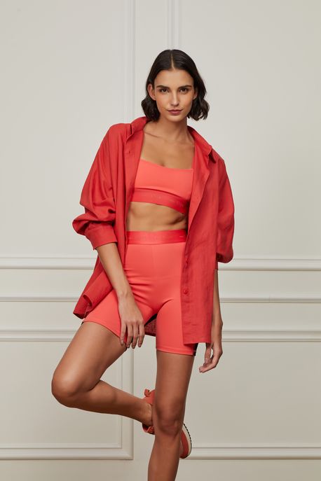 Camisa Manga Longa Oversized De Linho e Algodão Coral Caqui - M