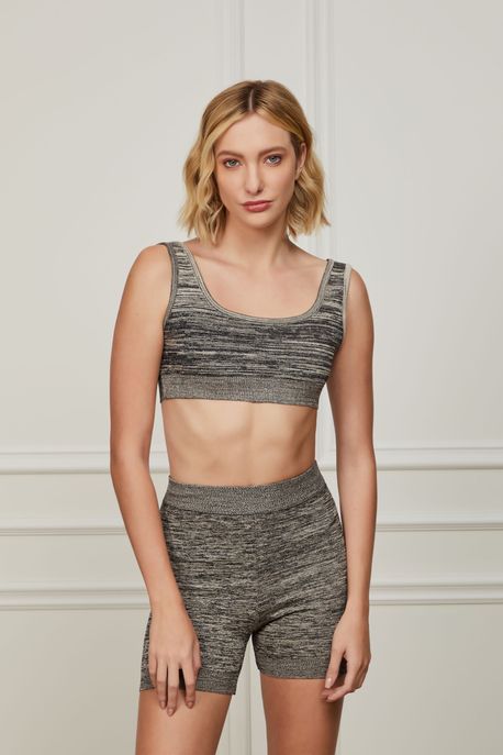 Top De Tricot Bege Aveia/Preto - G