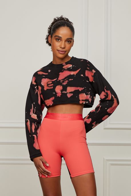Cropped De Moletom Artsy Tie-Dye Preto/Coral Cayenne/Coral Caqui - M