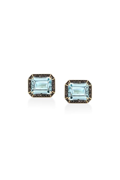 Brinco Glam Mini Ouro Amarelo Com Diamante Black / Topazio Azul Sky - U
