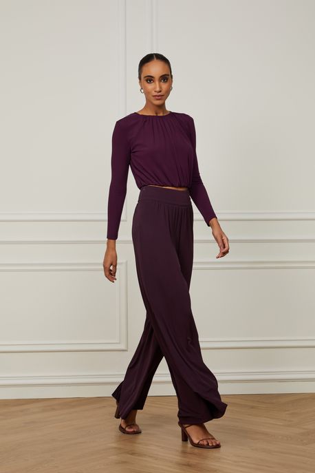 Calça Pantalona De Malha Ameixa Roxo Ameixa - M