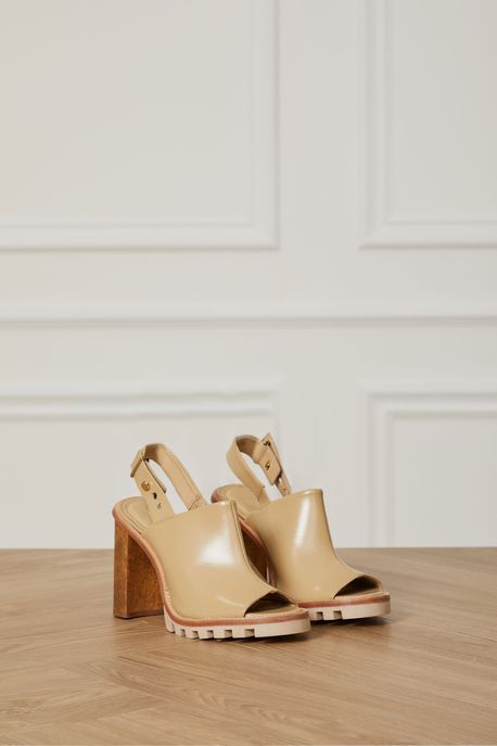 Sandália De Couro Box Salto Madeira Marrom Marrom - 37