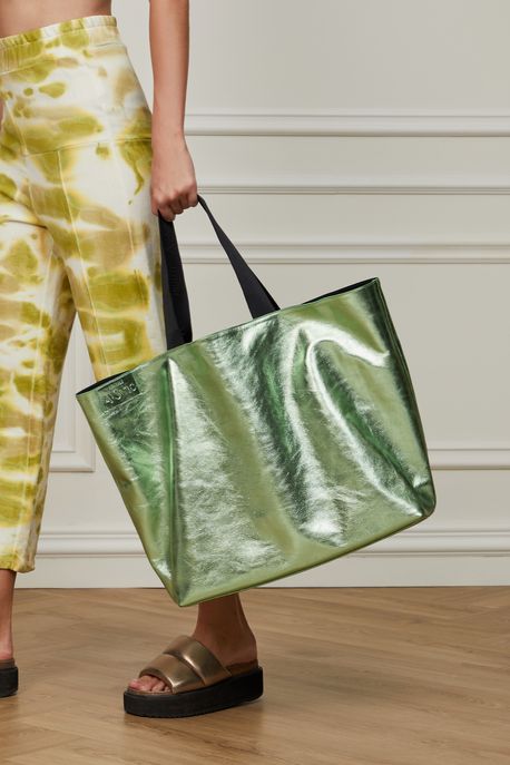 Bolsa Gym De Couro e Algodão Dupla-Face Preto/Verde Mineral - U