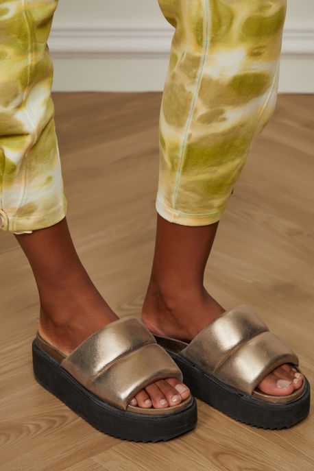 Slider De Couro Chunky Prata Velho - 34