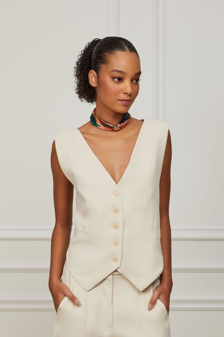 Colete Bege Aveia De Crepe Costas Transpassadas Bege Aveia - 36