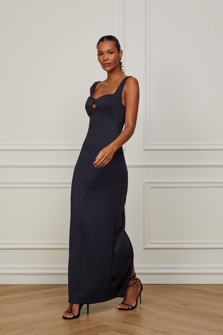 Vestido De Rib Com Decote Coração Preto - P