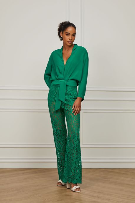Calça Flare De Renda Verde Verde Intenso - 38