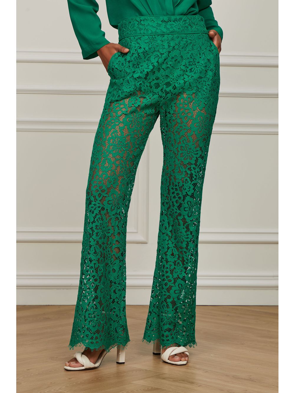 Animale — Calça Flare De Renda Verde