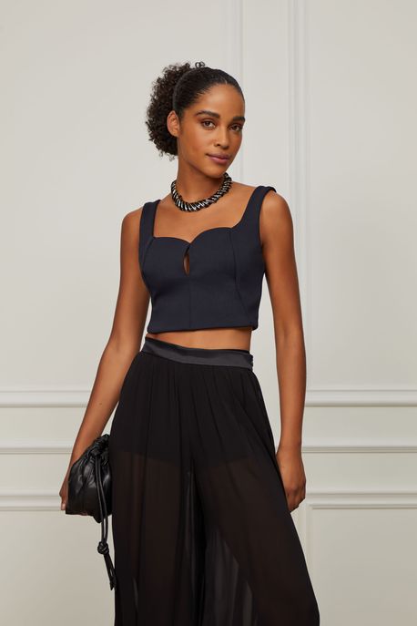 Blusa De Rib Com Decote Coração Preto - P