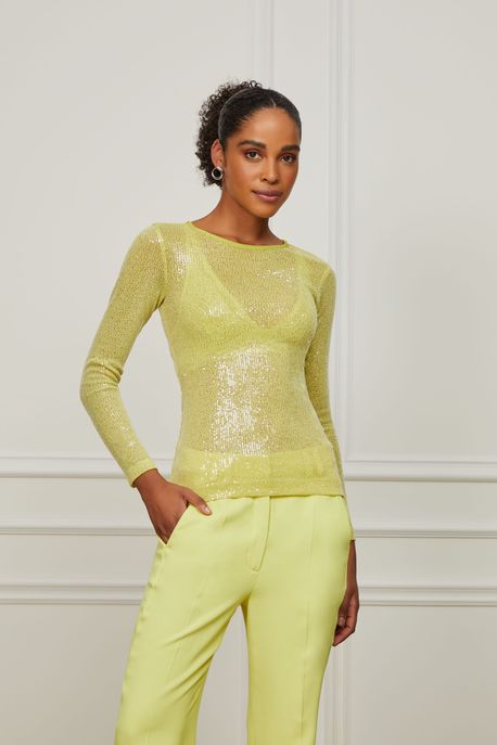 Blusa De Paetê Manga Longa Verde Mineral - PP