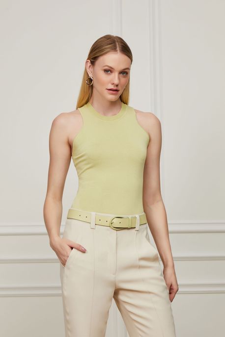 Regata Canelada Com Decote Nadador De Tricot Verde Verde Matcha - G