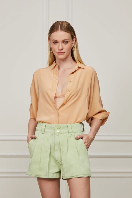 Short De Sarja Com Pregas Verde Matcha Verde Matcha - 36